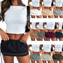 Women's Cargo Mini Skirt Y2K - Casual Summer High Waist Bodycon Pencil Ruched Skirts Side Drawstring and Pockets