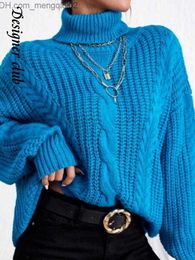Women's Sweaters Solid High Neck Women's Fried Dough Twisted Sweater Loose and Unique Pulled Knitwear 2023 Autumn and Winter Women's Fashion Street Clothing Z230811