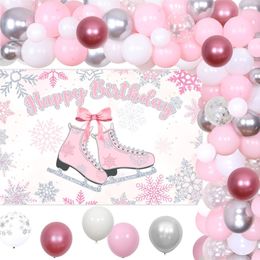 Other Event Party Supplies Pink Ice Skating Birthday Party Decorations for Girls with Winter Snowflake Balloon Garland Ice Skating Happy Birthday Backdrop 230810