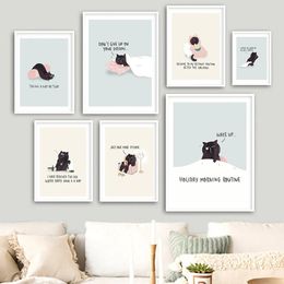 Canvas Painting Cute Black Cat Eat Foods Funny Cartoon Animal Posters Nordic Wall Art Prints Pictures For Living Room Girls Bedroom Home Decor No Frame Wo6