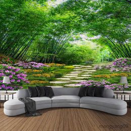Tapestries Customizable Art Curtain Hanging Cloth Home Bedroom Living Room Decoration Green Bamboo House Bridge Landscape Wall Tapestry R230811