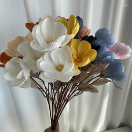 Decorative Flowers 5Pcs Long Branch 4Heads Magnolia Artificial Indoor Party Wedding Background Decoration Floral Art Home Display Orchids