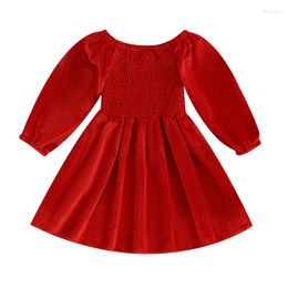 Girl Dresses Toddler Baby Girls Long Sleeve Dress Casual Solid Color Pleated A-line Christmas Party
