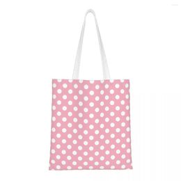 Shopping Bags Pink Polka Dot Pattern Shoulder Female Canvas Bag Trendy Cute Large Capacity Handbag Kawaii For Girl