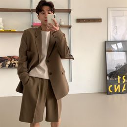 Men's Suits Blazers Summer Suit Men Fashion Solid Colour Casual Suit Men Loose Korean Shorts Dress Suit Mens Short Sleeve Blazer/Shorts Two-Piece Set 230810