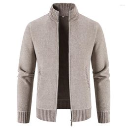 Men's Sweaters 2023 Spring Autumn Men Fleece Cardigan Warm Knitted Sweatercoat Mens Solid Stand Collar Zipper Slim Knitwear Coat