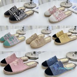 2023-Designers Sandals Women Canvas Shoes Summer Luxurys ladies flat Beach Half Slippers Cap Toe Slides Loafers Fisherman canvas Shoe