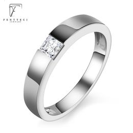 Wedding Rings FENTTECI S925 Sterling Silver AAAAA Zircon Men's Diamond Ring Square Stone Couple's For Men Boyfriend Gift 230811