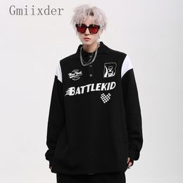 Womens Hoodies Sweatshirts Gmiixder Racing Lapel Sweatshirt for Men Women American Hiphop High Street Loose Motorcycle Jacket Spring Autumn Letter Tshirt 230810