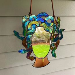 Decorative Objects Figurines Stained Glass Medusa Mirror Colorful Acrylic Hair Pendant Gift For Girl Ladies 230810
