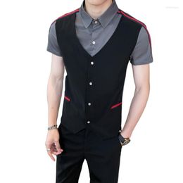 Men's Casual Shirts 2023 Shop Owner Wind Youth Trend Fashion Summer Men Short-sleeved Slim-fit Working Shirt Stylist