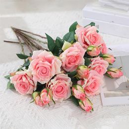 Decorative Flowers Artificial Rose Flower Elegant 2 Head Silk Floral Arrangement Home Decor