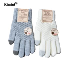 Fingerless Gloves Rimiut Women's Winter Warm Knitted Gloves Plush Knitted Women Autumn Winter Warm Thick Gloves Touch Screen Skiing Gloves 230811