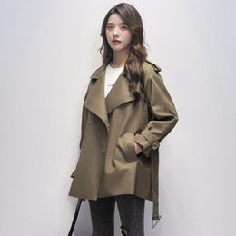 Women's Trench Coats Autumn Fashion Coat Women Loose Causal Windbreaker Elegant Temperament Lady Lace Up Black Jackets Korean