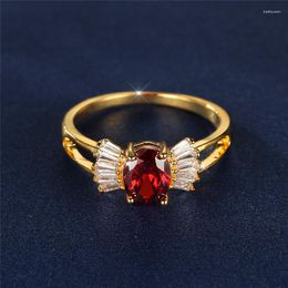 Wedding Rings Luxury Female Small Red Oval Ring Classic Yellow Gold Colour Engagement Dainty Zircon For Women