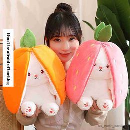 Stuffed Plush Animals 18cm Cosplay Fruit Transfigured Plush Doll Cute Carrot Strawberry Turn Into Rabbit Plush Toy Kids Birthday Christmas Gift R230811