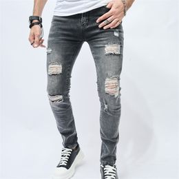 Men's Jeans Spring Autumn 2023 Mens Holes Elastic Slim Denim Pants Male Fashion Large Size Trousers 230810