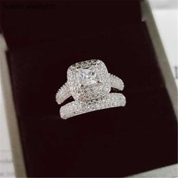 Wedding Rings Vecalon 188pcs Topaz Simulated diamond cz 14KT White Gold Filled 3-in-1 Engagement Wedding Band Ring Set for Women Sz 5-11