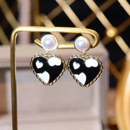 Stud Earrings Engagement Enamel Cute Heart Women Girls Rose Summer Jewellery Black Wedding Gifts 2023