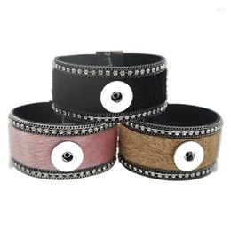 Charm Bracelets Beauty Horse Hairs Leather Snap 19cm Magnet Buckle Fit 18mm Buttons Jewelry Wholesale SE0205