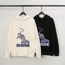 Men's Hoodies Sweatshirts RHUDE Streetwear Autumn and Winter Leopard print Hoodie Men Couple thickening Fashion Loose Casual Hip Hop Hooded sweater 230810