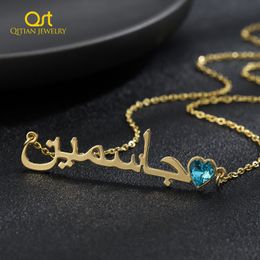 Pendant Necklaces Custom Arabic Name Necklace Birthstone Stainless Steel Nameplated Personalized Jewelry Gifts For Women 230811