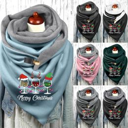 Scarves Designer Scarf Women Winter Merry Christmas Wine Cup Print Button Soft Wrap Warm Shawls Foulard Neck Bandana L4