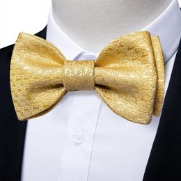 Bow Ties Jaquard Yellow Self-tie Bowties Men's Neck For Wedding Accessories Cufflinks Man Pocket Square Butterfly Knot