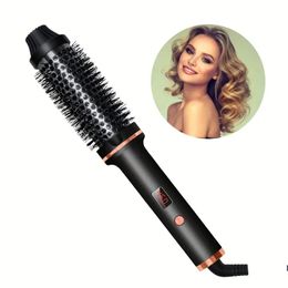 3-in-1 Ceramic Curling Iron Brush - Heated Hair Curling Comb with Straightener and Curl Wand for Smooth and Shiny Hair Styling