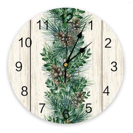 Wall Clocks Wood Grain Pine Needles Cones Large Clock Dinning Restaurant Cafe Decor Round Silent Home Decoration