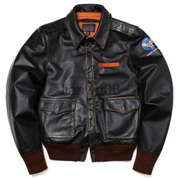 Men's Jackets Classic A2 Type Horsehide Us Air Force Genuine Leather Jacket Men's Vintage Cloth Flight Jacket Retro Motorcycle Coat A2 Style J230811