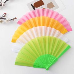 Chinese Style Products 1PC Plastic Performances Hand Held Fans Blank White DIY Folding Cloth Fan Room Decoration Craft Gift Wedding Party Decor