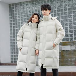 Men's Down Casual Winter Coat 2023 Fashion Black White Couple Hooded Long Jacket Mens Thick Warm Windbreaker Coats Parka Homme