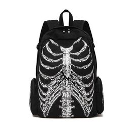 Skull Pattern Zipper Backpack Style Printed Backpack Trendy Canvas Bag Skull Personalised Women Casual Men Backpack