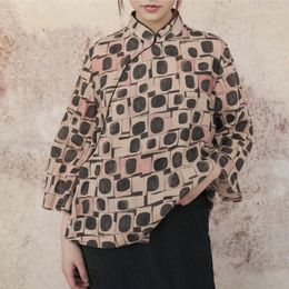 Women's Blouses QPFJQD Female Long Sleeve Vintage Ramie Tops Button Shirts 2023 Summer Chinese Style Women Retro Polka Dot Stand