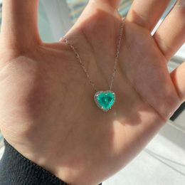 Chains S925 Sterling Silver Necklace Green Heart Shaped Pendant Hypoallergenic Jewellery For Women Birthday Valentine's Day Gift