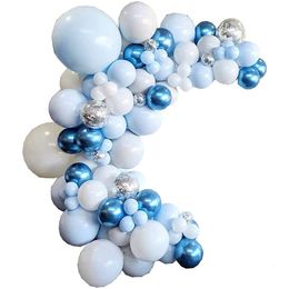 Other Event Party Supplies Blue Balloons Garland Arch Kit for Baby Shower 107 Pcs Balloons Arch with Blue White Silver Latex Balloon Decorations 230810