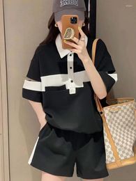 Women's Tracksuits A GIRLS Summer Outfit Casual Sports Two Piece Set For Women 2023 Fashion Polo Neck Short Sleeved Tops Wide-Leg Shorts