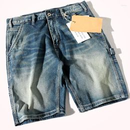 Men's Jeans 2023 Summer American Retro Denim Tooling Shorts Fashion Light Blue Moustache Effect Washed Old Casual Five Point Pants