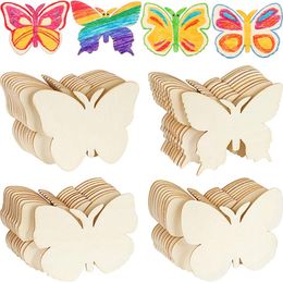 Keychains Lanyards 40Pcs 4 Styles Butterfly Unfinished Wooden Butterfly Blank Shaped Slices Cutouts for DIY Painting Tags Wedding Home Decorations 230810