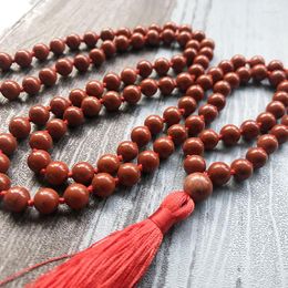 Pendant Necklaces Buddhis Prayer Beads Jewellery For Women 108 Red Line Stone Necklace Healing With Long Tassel