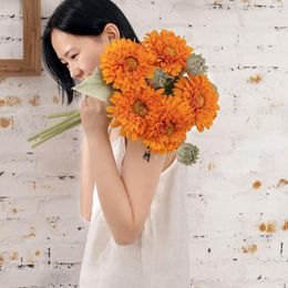 Decorative Flowers Artificial Sunflower Imitation Flower Green Plant Decoration INS Wind Crafts MW80001