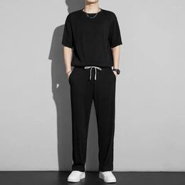 Men's Tracksuits Special Offer 2023 Summer Set Solid Colour Short Sleeve T-shirt Long Pants Cotton Loose Fitting Business Casual