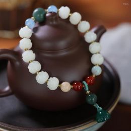 Charm Bracelets Buddhist Beads White Jade Bodhi Lotus Pumpkin Seed Bracelet Lady Elegant Crystal Women Lovely Pendant Jewellery