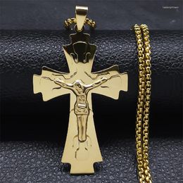 Pendant Necklaces 2023 Hip Hop Cross Stainless Steel Necklace Chain Men Women Golden Big Christian Jewellery Christmas Gift