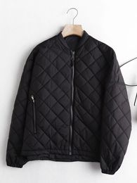 Men's Hoodies Sweatshirts YENKYE Autumn Women Oversize Quilted Flight Jacket Vintage Black Long Sleeve Female Zipper Outerwear Loose Coat 230810