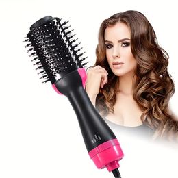 Multifunctional Hot Air Comb 3-in-1 Hair Straightening Curler For Wet And Dry Hair Straightening Hot Air Brush With Anti-Scald Feature (Pink)