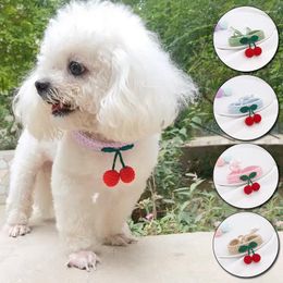 Dog Apparel Woolen Yarn Cat Collar Sweet Cherry Pet Scarf Cute Pink Accessories Supplies Neck Strap Handmade For Small Dogs