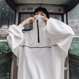 Mens Hoodies Sweatshirts Halfhigh Collar Stand Sweater Zipper Tops Women Autumn Casual White Long Sleeves Thickened Loose Coat 230810