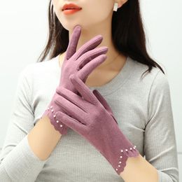 Fingerless Gloves Grace Fashion Lady Gloves Autumn Spring Thin Cold Protection Gloves Windproof Touch Screen Driving Cycling Pearl Glove Women 230811